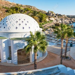 Dome in Kalithea (Rhodes, Greece) - Text translation: "… through the rocks - Rumble now "
